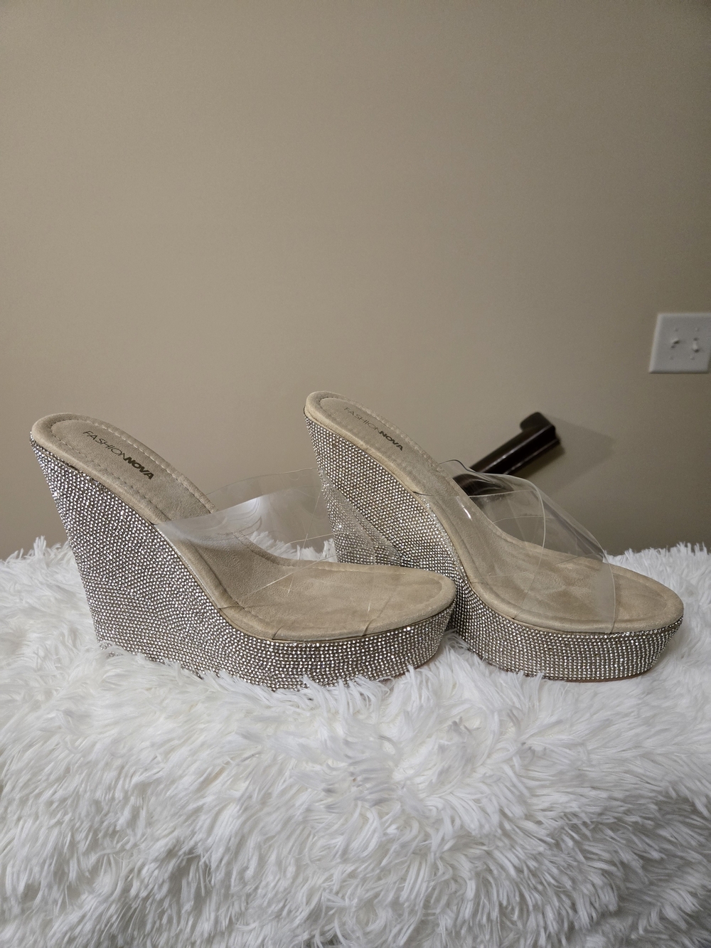 Clear Strap Champagne Wedge Sandals - Women